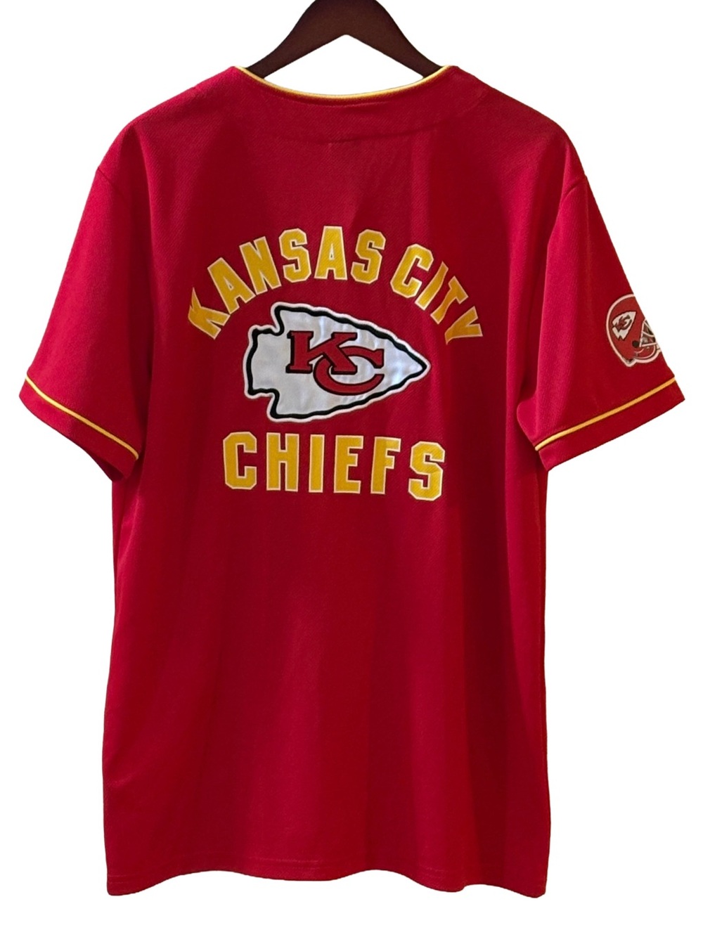 Kansas City Chiefs Button Front Baseball Jersey Men’s Large NFL Team Apparel - Picture 2 of 8
